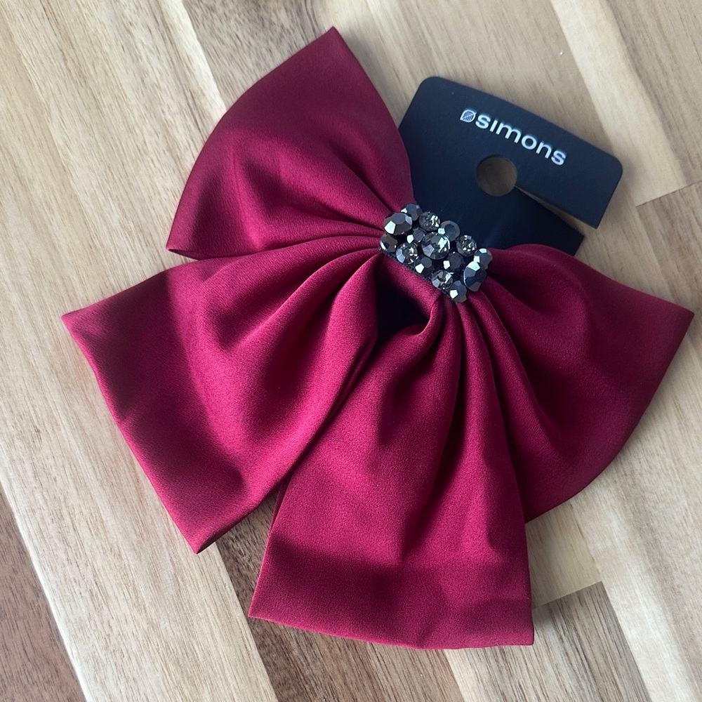 Simons Deep Red Hair Bow with Gem Detail